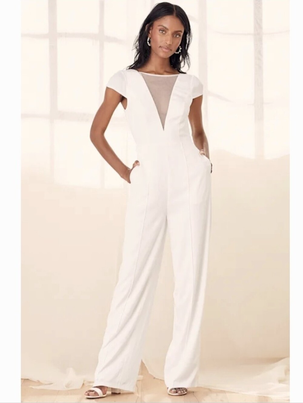 Lulus Modern Love White Cap Sleeve Backless Jumpsuit Size S